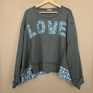 {POL} Love Patchwork Boho Love Club Long Sleeve Oversized Pullover - Size Medium